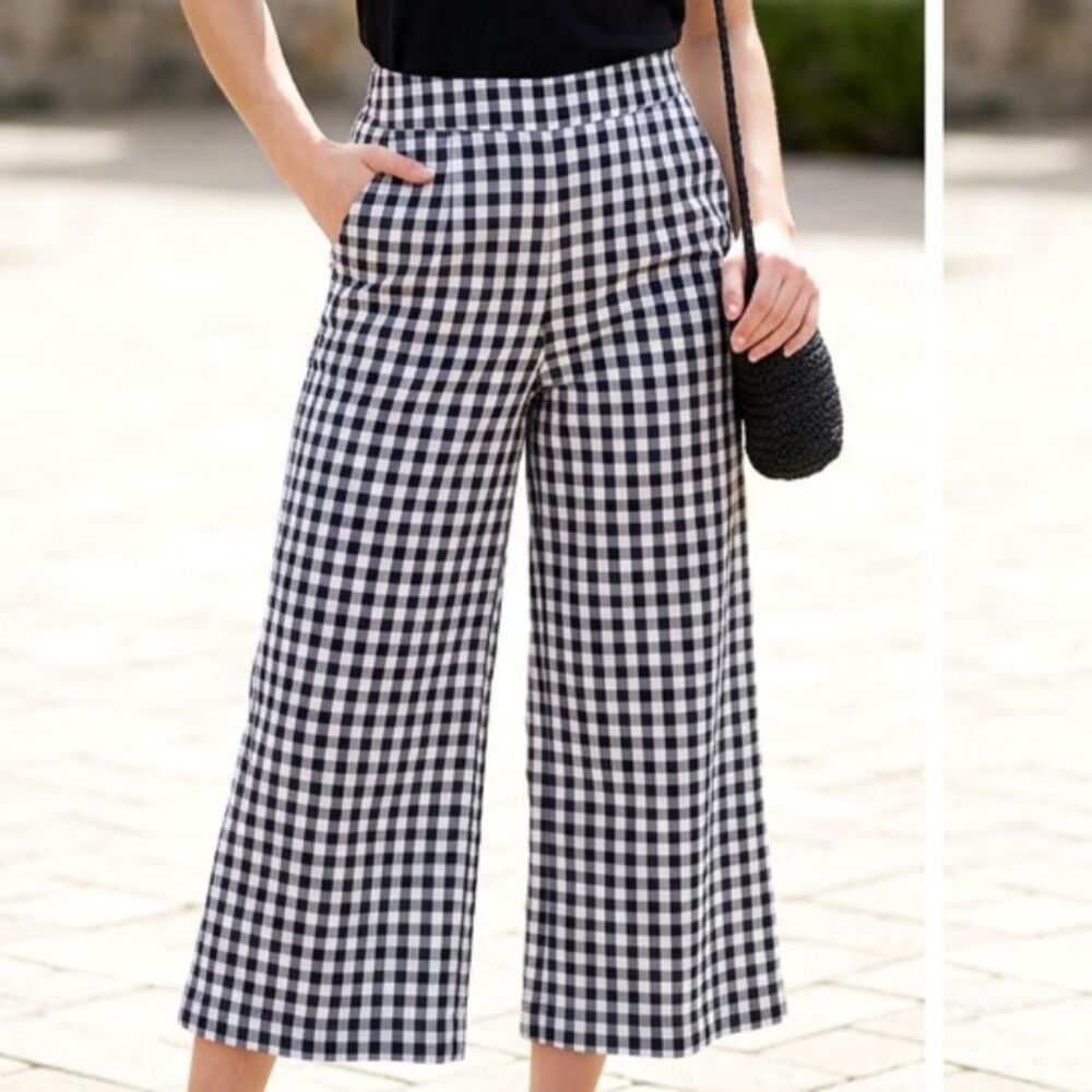Black White Gingham Culottes Wide Leg Cropped Pants Capri Westbound Petites 10P